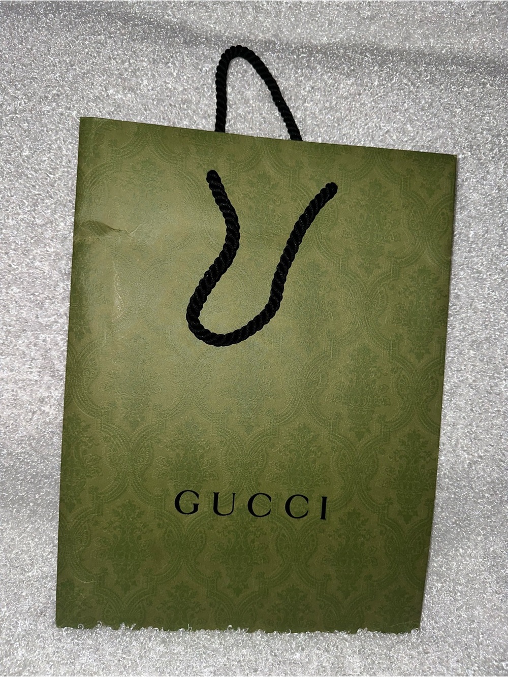 Gucci Olive Green Paper Shopping Bag with Black Rope Handles
